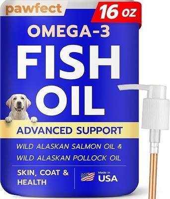 PAWFECTCHEW Fish Oil for Dogs - Natural Omega-3 - Skin & Coat Support - Liquid Food Supplement for Pets - Natural EPA + DHA Fatty Acids for Joints, Immune & Heart Health 16oz - Pollock & Salmon Oil