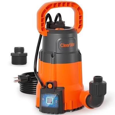 Cleartide 1/3 HP Submersible Utility Pump, 2790 GPH High Flow, Portable Sump Pump with Auto Water Sensor, Ideal for Flooded Basement & Yard, Hot Tub, Pond and Garden Draining