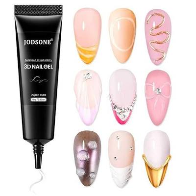 JODSONE Clear 3D Gel Nail Art - 15g No Wipe Crystal Clear Sculpting Gel for DIY 3D Nail Art Design, Texture Molding & Rhinestone Decoration