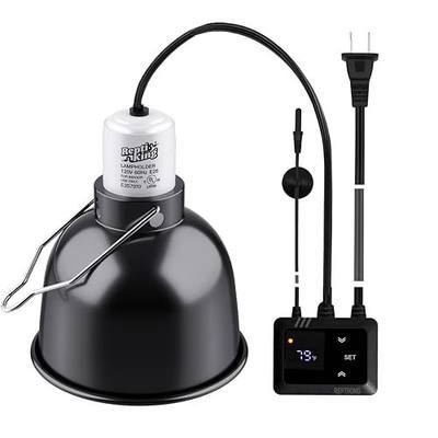 Reptile Heat Lamp Fixture with Dimming Thermostat - 5.5'' Light Dome with PID Thermostat, for Ceramic Heat Emitter & Basking Light Bulb, for Bearded Dragon, Snake, Tortoise, Lizard Tank Accessories