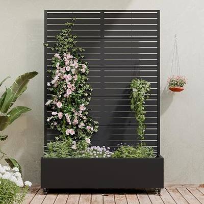 Casaphoria Metal Raised Garden Bed with Trellis and Wheels, 72"x47"x16" Planter Box for Climbing Plants, Vegetables & Vines, Features Drainage Holes and Privacy Screen (Black-Louver)