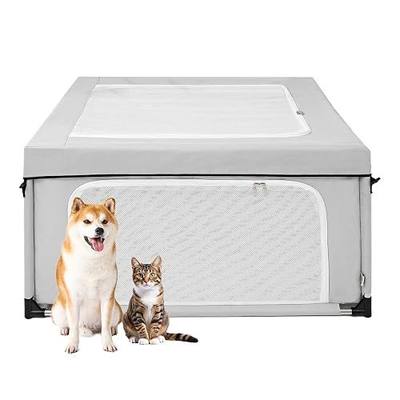 EHEYCIGA 42x42x26 Dog Playpen with Top Cover for Dogs & Cats, Sliver Grey