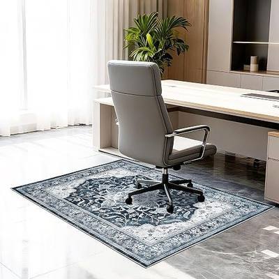 Office Chair Mat for Hardwood Floor & Tile Floor, 36"x48"Anti-Slip Under Desk Carpet Protector for Rolling Computer Chair Mat, Machine Washable Office Area Carpet (Chenille,Blue)