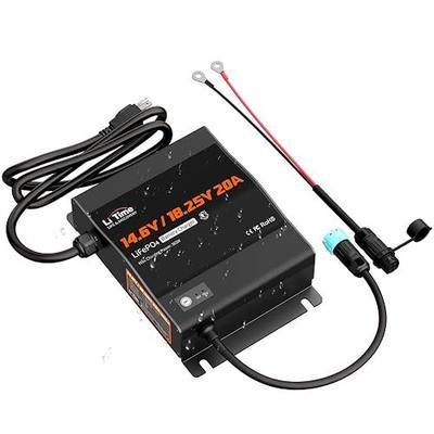 LiTime 12V(14.6V) & 16V(18.25V) 20A Mountable LiFePO4 Battery Charger, IP65 Waterproof, AC to DC Fast Charger with Adjustable Voltage, Smart BMS Activation & LED Indicator