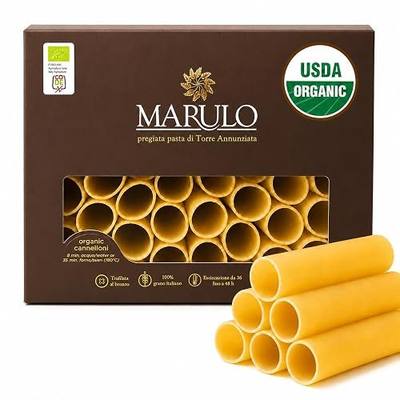 Marulo Organic Italian Cannelloni Pasta, USDA Organic (1 Pack x 1.1 lb) | Traditional Bronze-Die Cut Artisan Pasta, Product of Campania, Italy
