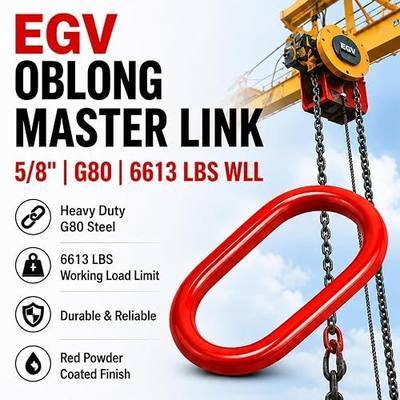 EGV Oblong Master Link 5/8" 6613 lbs Grade 80 Steel Heavy Duty Lifting Ring | Forged Grade 80 alloy steel with red powder-coated finish. Ideal for lifting, rigging, recovery and chain assemblies.