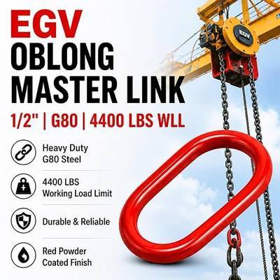 EGV Oblong Master Link 1/2" 4400 lbs Grade 80 Steel Heavy Duty Lifting Ring | Forged Grade 80 alloy steel with red powder-coated finish. Ideal for lifting, rigging, recovery and chain assemblies.