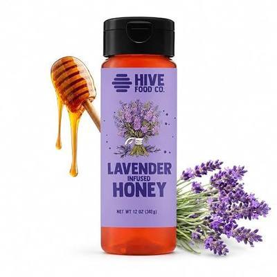 HIVE Food Co. Infused Honey – 100% Pure American Raw & Unfiltered with Gourmet Natural Flavors – Small Batch Artisan Honey in 12oz Squeeze Bottle (12 oz, Lavender)
