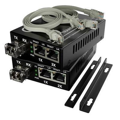 Dual RJ45 Ports – Pair of Fiber Media Converters, Gigabit Ethernet, MM LC 850nm SFP Included – Full Kit with Cables & Mounts – 10/100/1000Base-Tx to 1000Base-SX Multi-Mode Fiber, Up to 550m (1,800 ft)