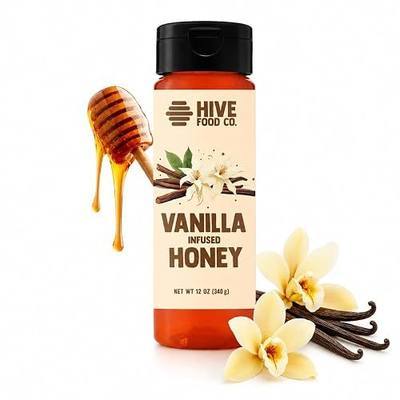 HIVE Food Co. Infused Honey – 100% Pure American Raw & Unfiltered with Gourmet Natural Flavors – Small Batch Artisan Honey in 12oz Squeeze Bottle (12 oz, Vanilla)