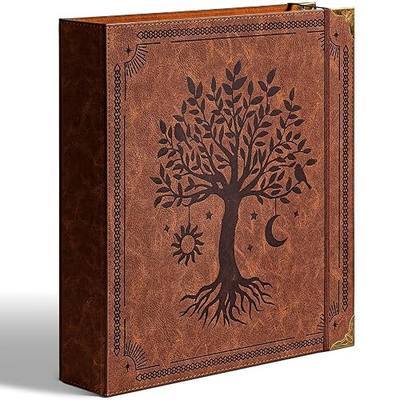 Ovesmusl Leather D Ring Binder, 2 Inch Brown Tree | Fits 8.5x11 letter paper, holds 550 sheets, inner pockets, loose leaf organizer