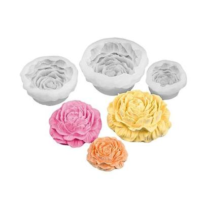 3D Peony Flower Silicone Molds Set, 3 Sizes, for Candle Making, Soap, Resin Crafts