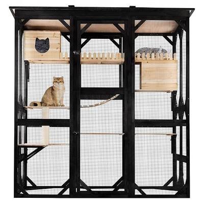 Catio Outdoor Cat Enclosure Window Access Walk-in Indoor Cat Cage Patio 71" | 67" Walk-In Door, Up to 8 Cats, 6 Access Doors, Elevated Shelf, Weatherproof Asphalt Roof