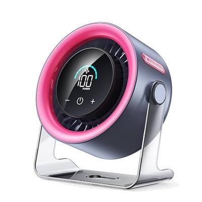 USB Desk Fan for Bedroom: 100 Speeds Digital Display Quiet Portable Fan with Turbo Airflow, 120° Rotating Small Rechargeable Battery Desktop & Wall-Mounted Fans for Bedroom Home Office (Pink)