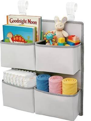 Hanging Diaper Organizer for Crib/Playard/Bassinet/Playpen – Hold 80+ Diapers - Changing Table Diaper Holder - Hanging Diaper Storage Stacker Nursery Caddy Organizer for Newborns (Silver-gray)