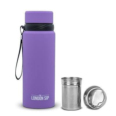 London Sip 25 oz Multi-Purpose Tea Infuser Mug – Fruit Infuser Water Bottle for Hot and Cold – Double Wall Stainless Steel Insulated, Purple