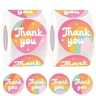 Anwyll Thank You Stickers - 1000 Pcs 1.5" Thank You Stickers Small Business | Self Adhesive Thank You Stickers for Packaging Thank You Labels for Envelope Seal Baked Goods Reseller Supplies (Rainbow)