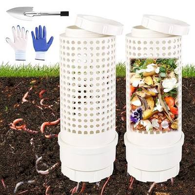 2 Packs Inground Worm Composter, Outdoor Worm Compost Bin Kit with Lid | Worm Composter with Shovel & Gloves, for Raised Garden Beds, Reducing Food Waste Composting Systems