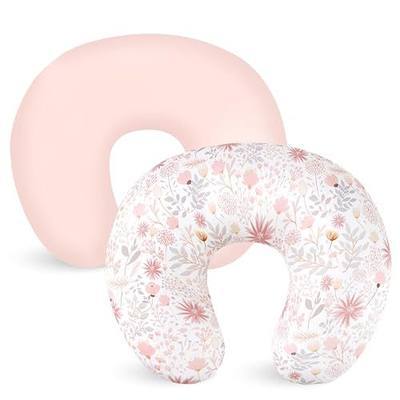 Nursing Pillow Cover 2 Pack, Breastfeeding Pillow Cover for Baby Girls Boys, Soft Stretchy Nursing Pillowcase for Infant Newborn, Removable Slipcover for Nursing Pillows, Pink Floral (Only Cover)