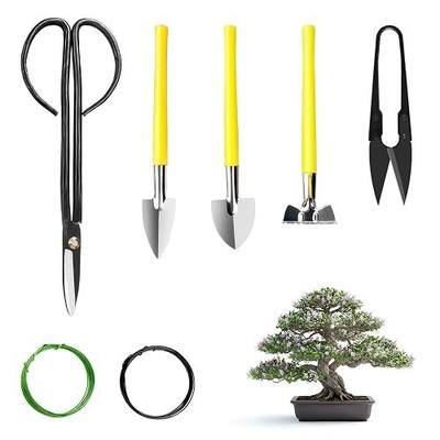 Bonsai Tools Set 7Pcs, MOSFiATA Bonsai Tree Tools Kit Succulent Trimming Tools Include Scissors, Cutters, Rake, Round and Pointed Shovel &Training Wire for Bonsai Beginner Gardening Gifts