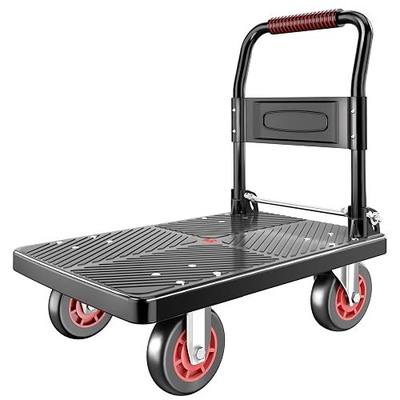 Upgraded Foldable Push Cart Dolly | 800 lbs. Capacity Moving Platform Hand Truck | Heavy Duty Space Saving Collapsible | 5‘’ TPR 360-Degree Silent Wheels | 2 Swivel Wheels and 2 Rigid Wheels
