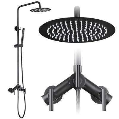 Outdoor Shower Kit Matte Black 2 Handle Shower Faucet Set Wall Mounted Shower Fixture High Pressure 8 Inch Shower Head System and Handheld Spray Combo
