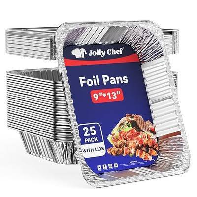 JOLLY CHEF 9x13 Aluminum Pans with Lids (25 Pack)- Disposable Foil Food Containers with Lids for Cooking, Heating, Storing, Prepping Food- Thanksgiving, Christmas, Parties