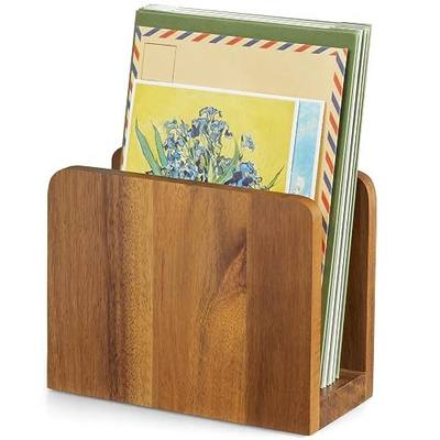 Acacia Wood Mail Organizer, Mail Holder for Desk, Letter Holder for Countertop, Small Envelope Holder, Desk Organizers and Accessories for Home Office