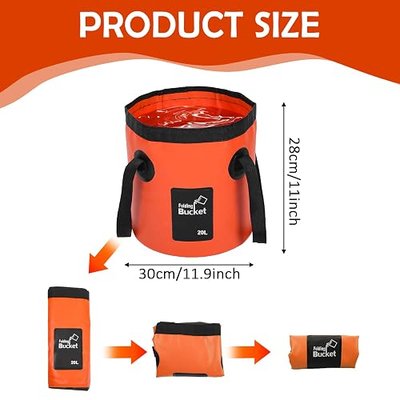 3 Pcs 20L (5-Gallon) Collapsible Bucket Set – Portable Foldable Water Container with Handle for Camping, Hiking, Fishing, Car Washing (Black, Orange, Blue)