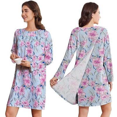 Deyeek Hospital Gowns for Women Open Back Dress Long Sleeve Post Surgery Tear Away Adaptive Nightgowns Dialysis Clothing