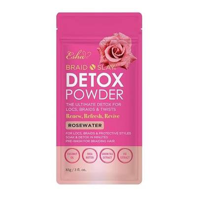 Esha Braid N Slay Detox Powder – Scalp Cleanser for Braids, Locs & Twists – Removes Buildup, Odor & Prewashes Synthetic Hair – Non-Stripping, Soothing, 85g (85g, ROSEWATER)
