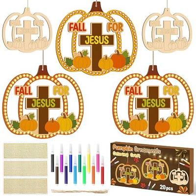 BeYumi Fall Wooden Pumpkin Craft - 20Pcs DIY Wooden Pumpkin Ornaments Craft Kit for Kids Make Your Own Christian Religious Fall for Jesus Craft with Gem Sticker Church Thanksgiving Party Decoration