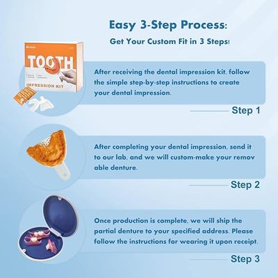 Custom Removable Dentures Set for Tooth Replacement (3 Teeth) | Personalized Partial Denture 1–Multi-Tooth Coverage with Storage Case | Comfortable Wear for teeth