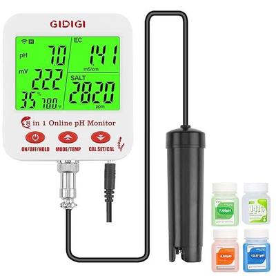 Digital pH EC Meter Smart Hydroponics pH Meter with WiFi for Real Time Large Screen with Multiple Parameters Displayed Simultaneously pH EC Monitor Salt Meter ORP Tester for Aquarium