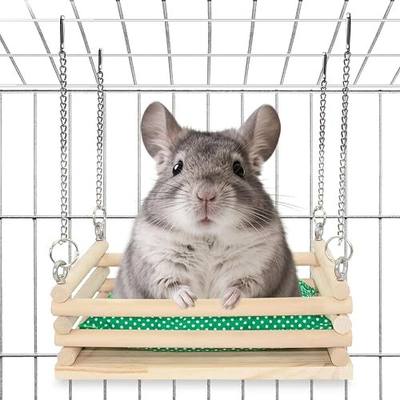 Wooden Chinchilla Hammock with Soft Mat for Cage Swing, Chinchilla Bed Hanging Cage Accessories Wood Toys, Indoor Chinchillas Swing House Hut Ledges and Platforms Habitat