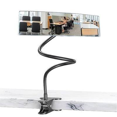 Clip-On Cubicle Mirror to See Behind You, 12 x 3 in, 20 in Arm | computer monitor mirror, desk rear view, office security accessory, convex acrylic, adjustable metal clamp mount