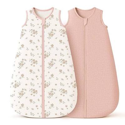 Konssy Muslin Baby Sleep Sack 6-12 Months, 0.8 TOG Baby Wearable Blanket | 2 Pack, Two-Way Zipper, 100% Cotton, Soft & Breathable Sleeping Sack, Infants and Toddlers Nursery Essentials (Blossom,Pink)