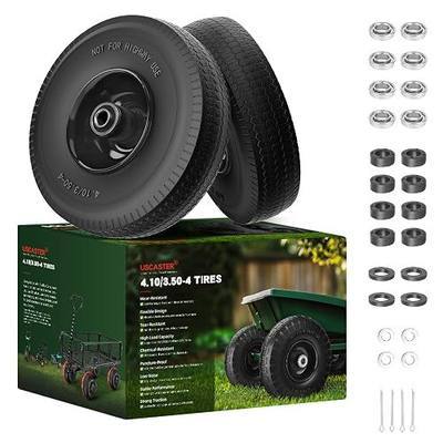 4.10/3.50-4 Tire and Wheel Flat Free,10-Inch Solid Wheel Replacement with 5/8 Extra 3/4 &1/2 Bearings,2.2" Offset Hub -Compatible with Hand Truck,Wheelbarrow,Dolly(Wave,Black)