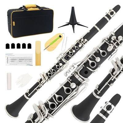 Bb Clarinet - Band Clarinet for Beginner, with, Mouthpiece, Hard Case Bag and Cleaning Kit(Black)