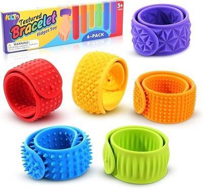 Sensory Fidget Toys for Kids: Textured Silicone Slap Bracelets 6 Pack, Stress Relief Fidgets for Autism ADHD, Wearable Sensory Toys for Adults Office Desk, Calm Down Travel Airplane Toys