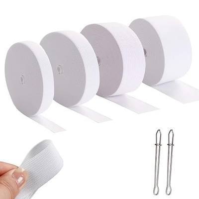 4 Rolls White high Elastic for Sewing Elastic Bands, Thickness 1mm Width 0.6inch, 1inch, 1.4inch, 2inch, Length 5.5 Yards/roll, with 2 Sewing Clips. Used for Waistband Dresses Swimwear Crafts DIY