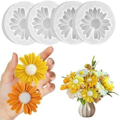 4 Pcs Daisy Flower Candle Molds, Silicone Molds for Candles Making, 3D Flowers Shape Decorating Mold for Fondant Soap Chocolate Cake, DIY Wax Epoxy Resin Moulds for Clay Craft