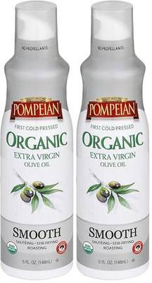 Pompeian USDA Certified Organic Smooth Extra Virgin Olive Oil Non-Stick Cooking Spray, First Cold Pressed, Delicate Flavor, Perfect for Sauteing & Stir-Frying, No Propellants, 5 FL. OZ., Single Bottle