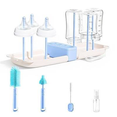 Travel Bottle Washing Kit with Storage Case, 7-in-1 Baby Travel Bottle Cleaner Kit for Travel and Home, All-in-One Baby Bottle Brush Set with Drying Rack for Bottles and Breast Pump Parts (Blue)