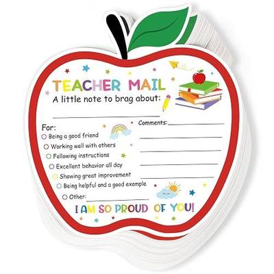 50Pcs Teacher Mail Notes to Parents, Happy Mail from Teacher, Brag Cards for Students Behavior Classroom Must Haves to Send Home for Preschool Kindergarten Elementary School Supplies (Apple)