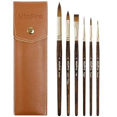 Nicpro 6Pcs Travel Watercolor Brushes Set, Professional Paint Brush | Sable-like Synthetic Paintbrushes for Artist & Beginners with Round Rigger Cats Tongue Oval Wash for Water Color, Ink Gouache
