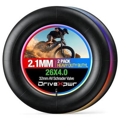 Heavy Duty Fat Tire Bike Inner Tube 26x4.0/4/4.125/4.25/4.5(Max.) with 32mm AV Schrader Valve-Ideal for Mountain Bikes & E-Bikes, 26 inch 2.1mm Thick Fat Tires Tubes for MTB, Folding Bicycle (2 Pack)