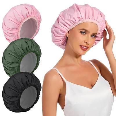 3Pcs Reusable Shower Cap for Women, Hair Cap for Shower, Waterproof Shower Cap with Elastic Band for Long, Thick or Curly Hair