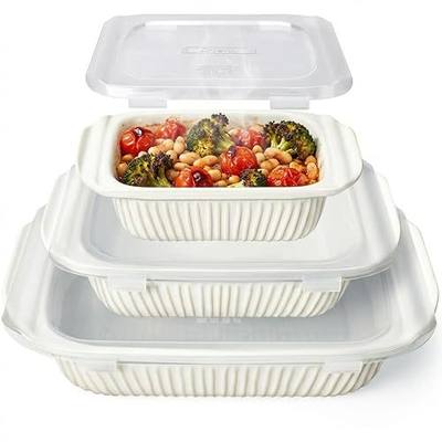 Artena Casserole Dishes For Oven, Ceramic Baking Dish, Large Lasagna Pan With Handles, Baking Pan Casserole Dish, Rectangular Bakeware Deep, Set Of 3 (5.1Qt/2.3Qt/1.1Qt) (White, With Lids)