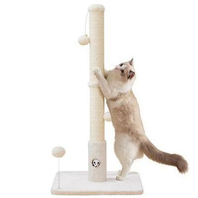 Woochpet 33"Scratching Posts for kittens,White Sisal Cat Scratcher with toy | Scratch post with Mouse Hole,Cat Toys,Reinforced Stable Base,cat tree tower